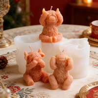 Three Wise Highland Cow Silicone Candle Molds 3D 'See No Evil, Hear No Evil, Speak No Evil' Cow Sculptures Aromatherapy Mold