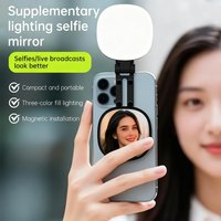 Magnetic Selfie Light with Mirror 360° Rotating Phone Fill Light 3 Color Dimmable LED Clip for Makeup Live Streaming Video Calls