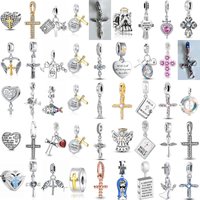 Authentic 925 Sterling Silver Religion Charms Cross, Bible, Saint Bead fit Bracelet Necklace Women Christmas Halloween DIY Gift