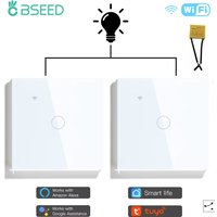 BSEED 1/2/3Gang Wifi Touch Switches With Capacitor 2Way For Stairs Corridors Lamps Tuya Smart Life Alexa App Control 2Pack