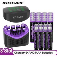 KOSHARE 8-Slot 1.5V Constant Voltage Smart Charger Set With LCD Display For AA/AAA 4255mWh 1100mWh Rechargeable Lithium Battery