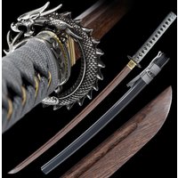41 Inch Real Japanese Samurai Wooden Katana Style Cosplay Training Prop Silver Dragon Tsuba Decoration Full Size Can Custom