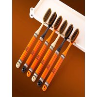 6-Pack Luxury Long-Handle Household Wide-Head Adult Ultra-Fine Soft Bristle Toothbrushes, Enlarged and Extended Couple Family Pack with Printed Handles, Gentle on Gums, Fine Bristles, Efficient