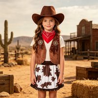 Girls Western Cowgirl Complete Cosplay Costume Set Kids Halloween Carnival Birthday Wild West Fancy Dress Outfit