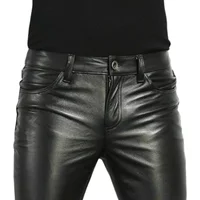 Choice PU-Lederhose für Herren, modisch, Rock-Stil, Nachtclub, Tanzhose, Herren-Kunstleder, schmale Passform, schmale Motorradhose