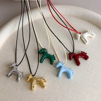 New Fashion Colorful Horse Pendant Long Necklace for Women Adjustable Sweater Chain Jewelry Party Accessories Gifts