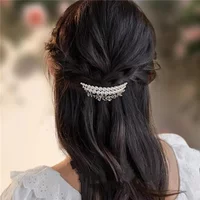 French Style Pearl Crystal Crescent Spring Clip Women's Back of Head Half-tied Hair Clip High-end Elegent Hair Accessories