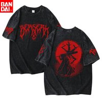 Berserk Guts Black Metal Style Vintage Washed T Shirt 2026 Summer Oversized Streetwear Anime Graphic Tee for Men Women