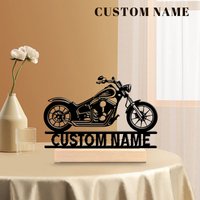 1Pc Csutom Name Road Motorbike Wooden Base Metal Art Ornament,Home Office Hotel Cafe Club Decor,Gift for Family Friends