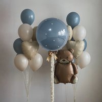 Cartoon Brown Bear Balloon Set Sand White Mist Blue Latex Balloon Suitable for Birthday, Wedding, Festival, Party Decoration