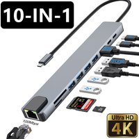 10-in-1 USB-C Hub, 4K HDTV Video Output, PD 100W, RJ45 Ethernet, USB 3.0, USB 2.0, SD TF Card Reader, Multiport Adapter