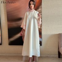 Flechazo White Evening Dresses High Neck Flower Applique Ankle-Length A Line Formal Party Dress Women Customized فساتين السهرة