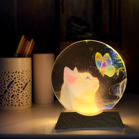 Cat and Butterfly Crystal LED Night Light Strip Base - USB-powered glass decorative lamp, suitable for bedrooms, living rooms, b