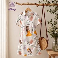 A-line Sexy Outfits Women's Disney Princess Print Polo Collar Mini Dress New Elegant Women Dresses for Woman Anime Summer Casual