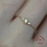 Monkton Real 925 Sterling Silver Round Solitaire Cubic Zirconia Chain Rings for Women 14K Gold Plated Wedding Jewelry Gift