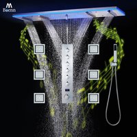 M Boenn 47*12 Inch LED lighting Large Black Shower Head Rainfall Bathroom Faucet Hot Cold Shower System Set Smart Showers Mixer