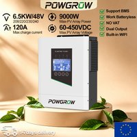 POWGROW 6,5KW 48V Hybrid-Solarwechselrichter Reine Sinuswelle Off-Grid 120A MPPT 500VDC PV-Eingang Doppelausgang Lithium-BMS WIFI APP Polen Lagerbestand Solarwechselrichter für Zuhause