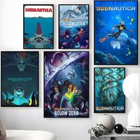 Game S-Subnautica Poster Waterproof Self-Stick Wall Art Stickers, Removable Wall Decor for Living Room and Bedroom