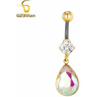 Beautiful Bohemia AB Color Water Droplet Belly Rings Zircon for Women 6-16mm Length 14G Titanium Navel Piercing Bar Body Jewelry