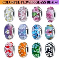 925 Sterling Silver New Color Spring Flowers Cherry Blossom Peach Charm Munola Glass Bead DIY Bracelet Women Jewelry Accessories