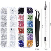 4Pc/Set Nails Art Accesorios Rhinestones 3D Crystal DIY Decorations Glitter Crystal Rivet Gem Nail Supplies Dotting Pen Tweezers