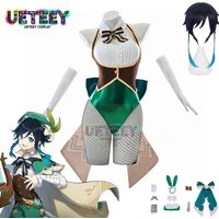 UETEEY Bunny Girl Venti Cosplay Costume Genshin Impact Venti Bunny Costume Sexy Women Jumpsuit Anime Clothes Cos