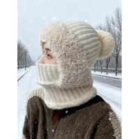 AliExpress NONE Winter Cycling Balaclava for Women 3-in-1 Fleece Lined Hood with Windproof Face Cover Warm Knit Hat for Outdoor Sports 