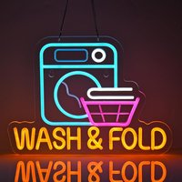 Wash & Fold Neon Sign USB Powered LED Neon Sign Wall Decor for Laundry Room Home Laundromat Wash Room Wash Room Gift for Friend