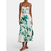 Women Holiday Style 2-Piece Set High Waist A-Line Cotton Midi Skirt + V-Neck Sleeveless Linen Sling Tops Casual Female Suit