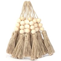 20 Stück Jute-Seil-Quasten mit 3 Holzperlen, Hanf-Sackleinen-Quasten für Vorhang, DIY, Basteln, Weihnachtsbaum, Zuhause, Party-Dekorationen