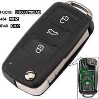 jingyuqin 3BTN 5K0837202AD Remote Flip key 434MHz ID48 Chip For VW Volkswagen GOLF PASSAT Tiguan Polo Jetta Beetle Skoda Seat