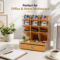 Wooden Desk Organizer with Drawer, Multi-Compartment Marker Holder for Office & Art Supplies