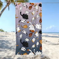 Cute Cat Print Beach Towel Soft Quick Dry Sand-Free Absorbent Lightweight Towel Cartoon Kitten Pattern Summer Beach Accessories