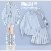 Spring Dopamine Blue Jk Shirt Skirt Uniform Suit New Women's Clothing College Style Two-piece Suit