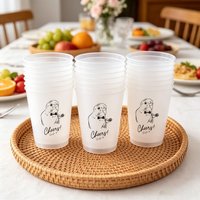 10/50 Custom Wreath Monogram Personalized Frosted Plastic Cups 12oz 16oz, Printed Reusable Matte Drink Cups, Shatterproof Custom