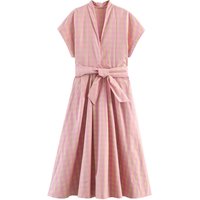 European and American style summer new women's clothing temperament waist slimming short sleeved plaid poplin dress