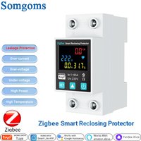 SmartLife TUYA ZigBee 2P/63A Circuit breaker Earth Leakage Over Under Voltage Protection Protector Relay Switch Energy kWh Meter