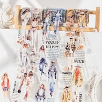1Roll 2M Collage Handbook PET Tape Fashion Magazine Stickers Material Decoration Supplies Adhesives Scrapbook Cut Character 50MM