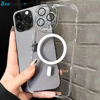 Clear Hard Magnetic For Magsafe Case For iPhone 16 15 14 13 12 11 Pro Max Plus Lens Films Wireless Charging Ultra Thin PC Cover