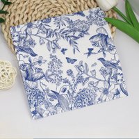 10/20pcs 33cm 2-Ply Sketch Flower and Bird Printed Drawing Paper Celadon Blue Ink Printed Square Tissue Paper DIY Decoupage
