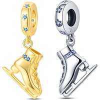 Original 925 Sterling Silver Golden Skating Shoe Charms Bead Dangle For Women Fine DIY Birthday Jewelry Gifts