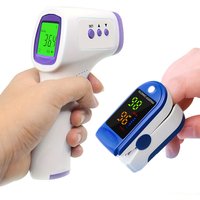 Medical Body Thermometer Backlit Non-Contact Digital Fever Thermometer Measure Tool OR Mini Fingertip Oximeter Blood Oxygen Tool