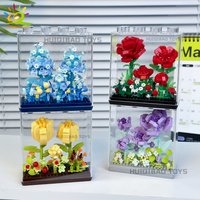 HUIQIBAO Creative building blocks Dream Flower Box Everlasting Flower Series Desktop Ornaments Girls Bouquet Gifts Assembled Toy