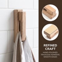 Stylish Solid Wood Towel Hook Strong Adhesive Traceless Bathroom Organizer Durable No Drill Home Storage Wall Hanging