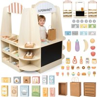 Mamabrum Großer Holz-Kinderladen XXL-Set 91 Teile Lernspielzeug Montessori Rollenspiel 3+