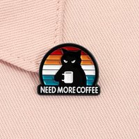 Need More Coffee Funny Black Cat Enamel Pin Cute Kitten Animal Coffee Lover Brooch Lapel Badege Jewelry Gift for Friends