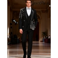 Luxurious Crystal Men 3 Piece Set Classic Wedding Tuxedo Suit Fit Groom Popular Groomsmen Mens Suit Set For Banquet Party Bar