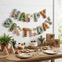 Pre-strung Felt Jungle Adventure Theme Animal Birthday Banner Celebration 1st Baby Shower Hanging Flag Forest Zoo Party Decor