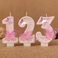 3D Butterfly Number Cake Candles 0-9 Shiny Glitter Pink Candle For Birthday Party Cake Topper Decoration Supplies