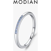 Modian Minimalism 925 Sterling Silver Simple Blue Opal Pave Setting Finger Ring Trendy Stackable Wedding Jewelry For Women Gift